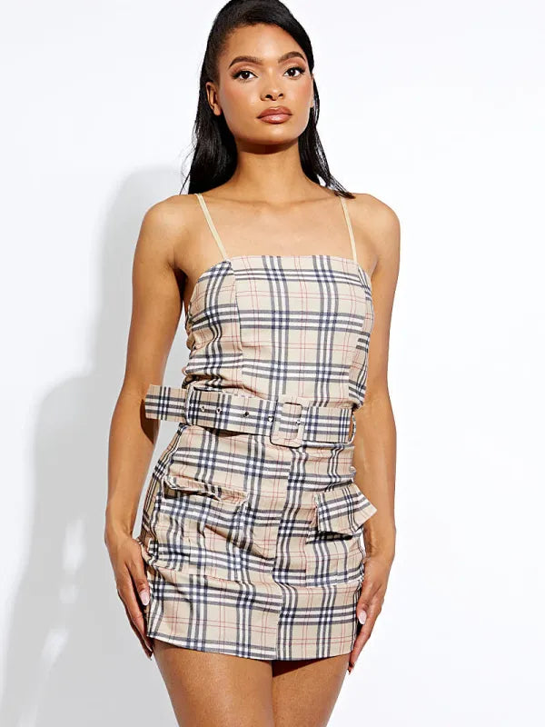 Strappy plaid clearance dress