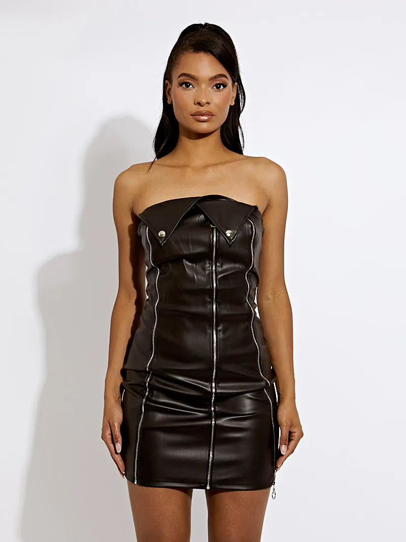 Black faux leather bardot outlet waist belt bodycon dress