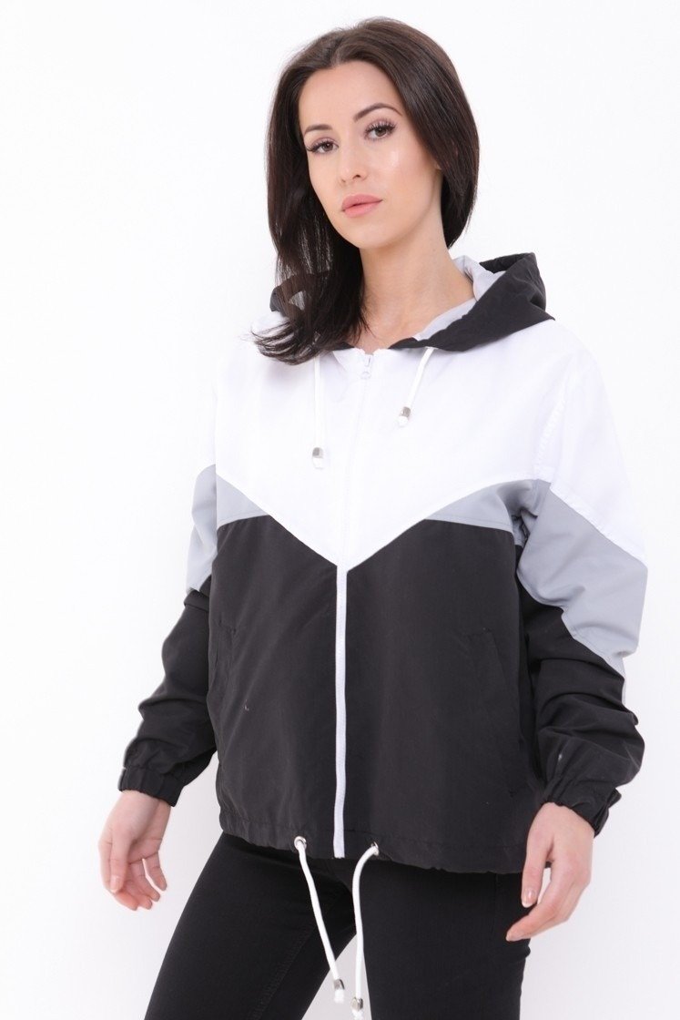 Black Wind Breaker Colour Block Hooded Jacket FavouriteFashions.ie