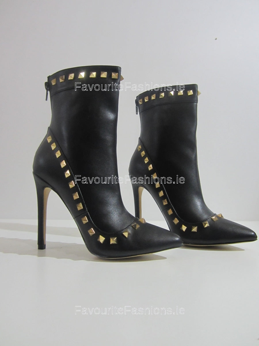 Studded booties promp heels