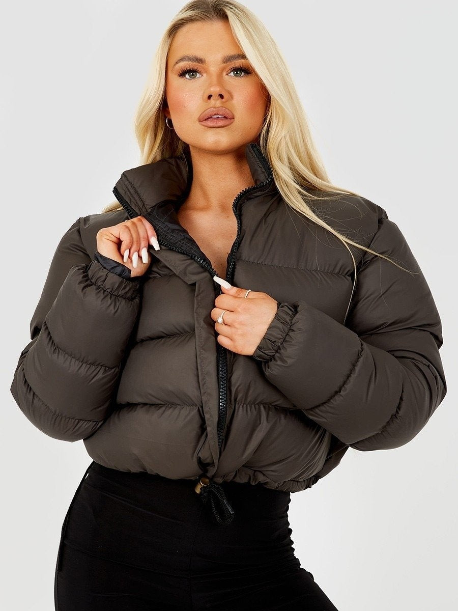 Cropped puffer outlet coat with hood