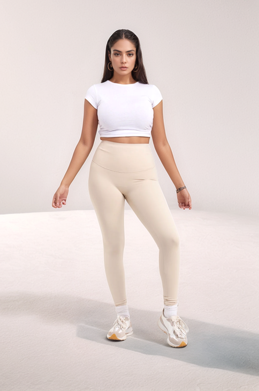 Beige Buttery Soft Body Sculpt Contour High Waisted Leggings