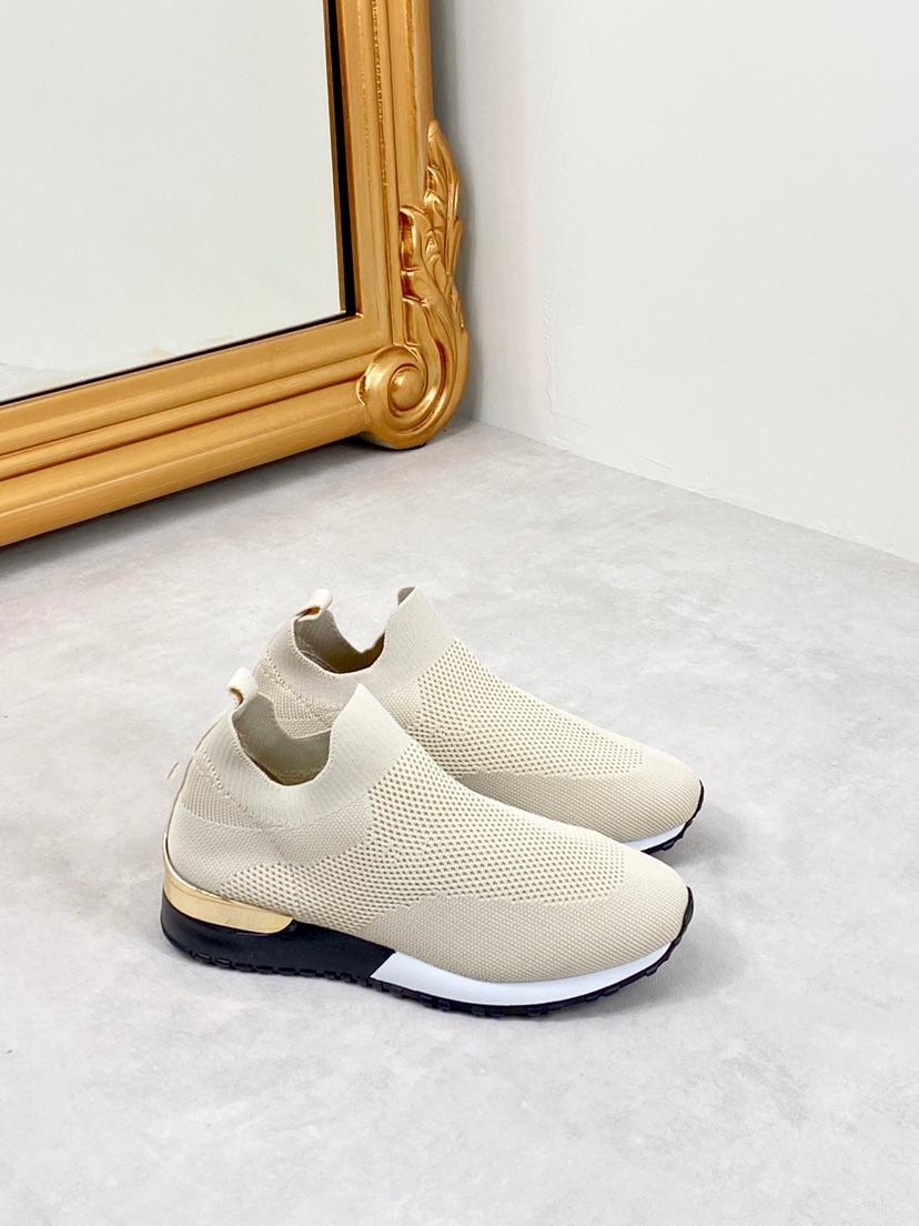Beige Comfortable Knit Gold Bar Slip On Trainers