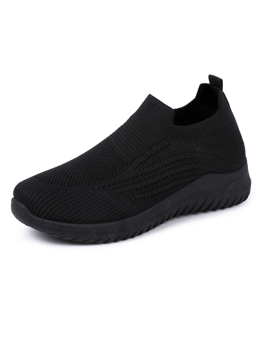 Black Knit Slip On Comfortable Lightweight Trainers