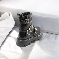 Black Multi Strap Studded Biker Boot