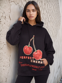 Black Perfect Cherry Graphic Print Hoodie