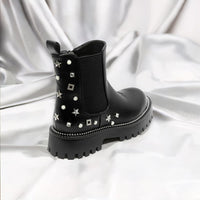 Black Studded Design Ankle Boots