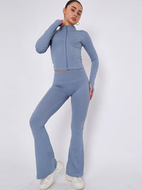 Blue Buttery Soft Ruched Contour Flare Trousers and Sports Jacket Co-Ord