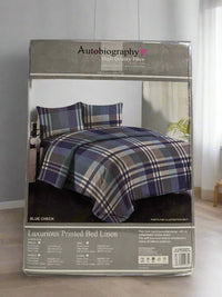 Blue Check Print Luxury Microfibre Double Complete Duvet Cover Set