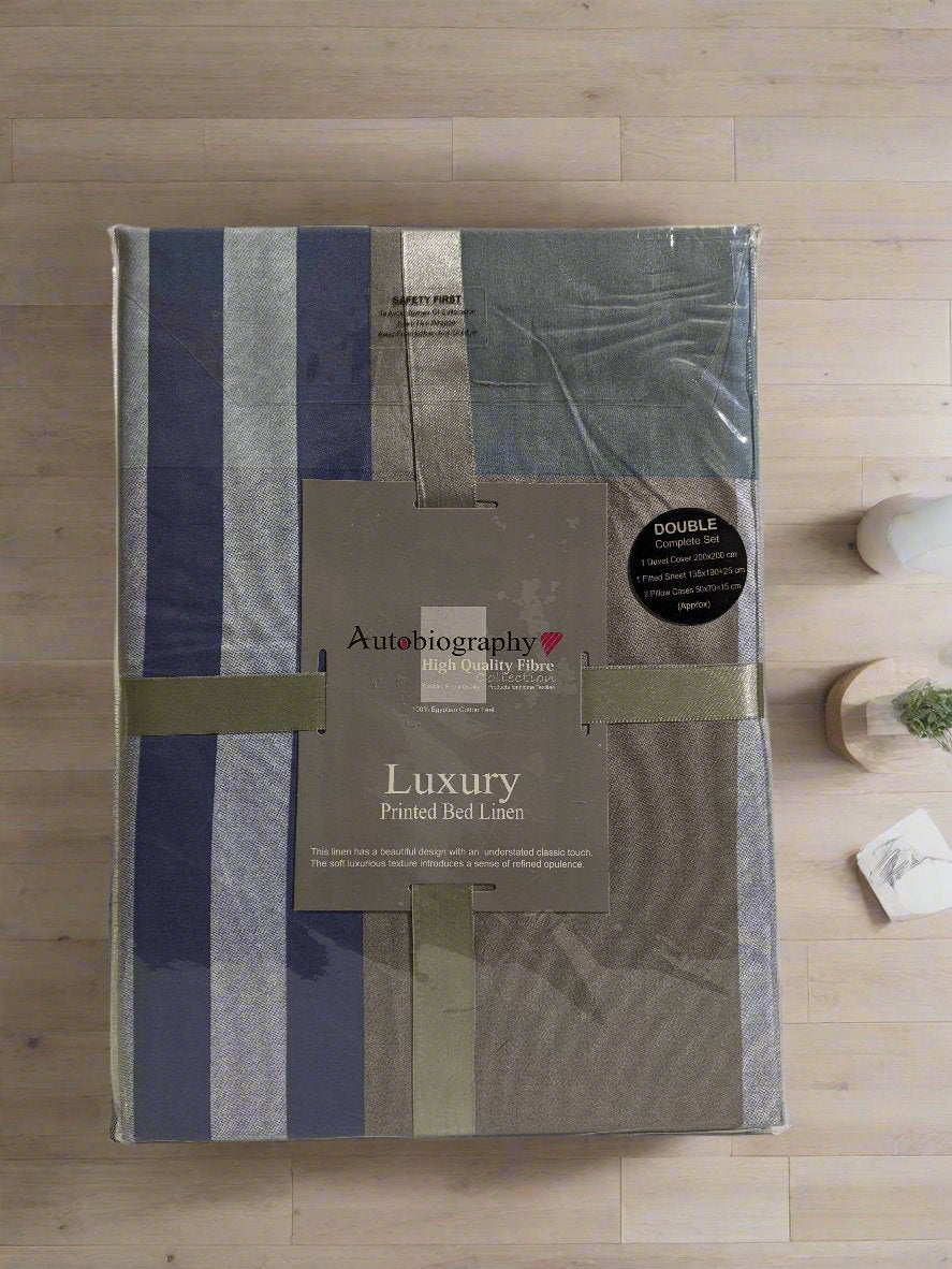 Blue Check Print Luxury Microfibre Double Complete Duvet Cover Set