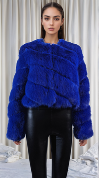 Blue Thick Faux Fur Paneled Layered Jacket