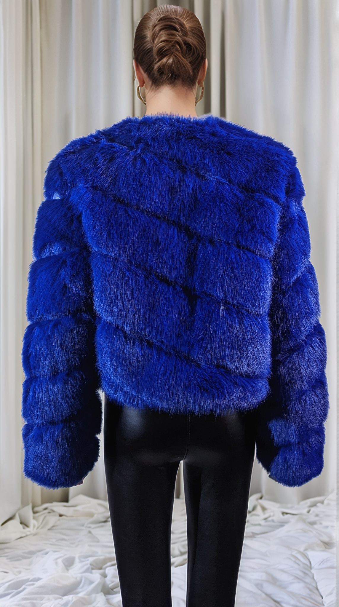 Blue Thick Faux Fur Paneled Layered Jacket