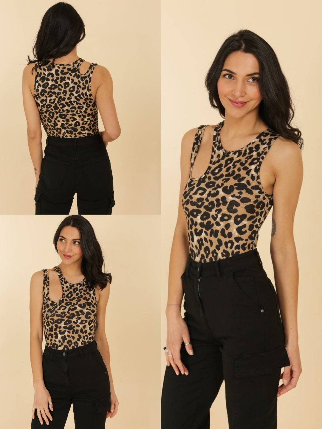 Brown Leopard Print One Shoulder Cut Out Top