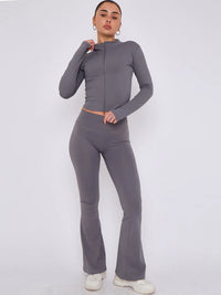 Charcoal Grey Buttery Soft Ruched Contour Flare Trousers and Sports Jacket Co-Ord