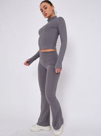 Charcoal Grey Buttery Soft Ruched Contour Flare Trousers and Sports Jacket Co-Ord