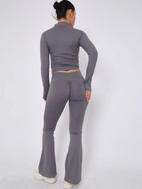 Charcoal Grey Buttery Soft Ruched Contour Flare Trousers and Sports Jacket Co-Ord