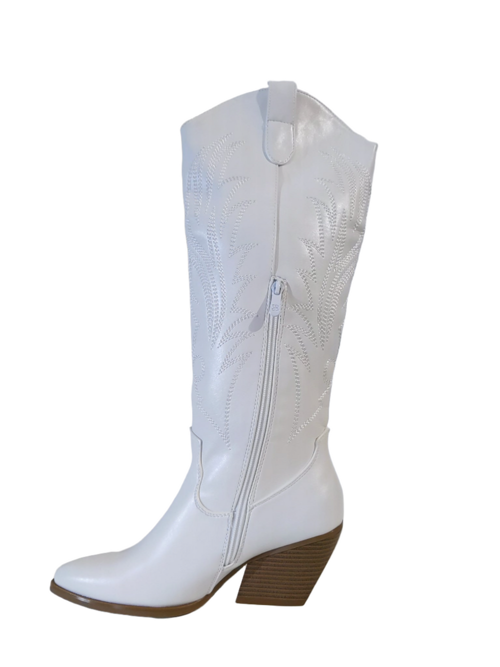 White Knee High Western Style Cowboy Boots