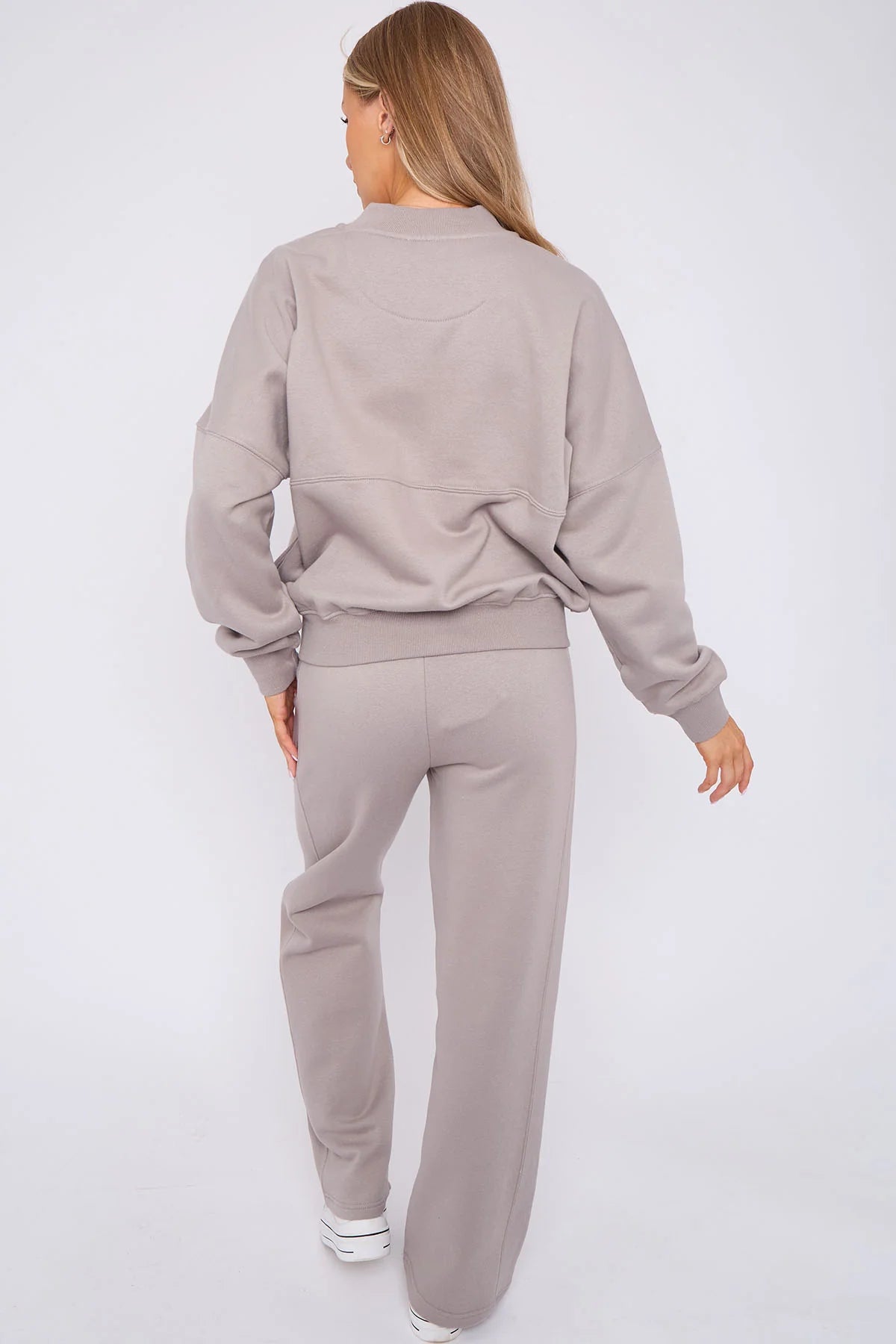 Grey Bomber Style Jacket & Wide Leg Bottoms Co-ord Loungewear Set