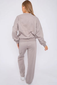 Grey Bomber Style Jacket & Wide Leg Bottoms Co-ord Loungewear Set