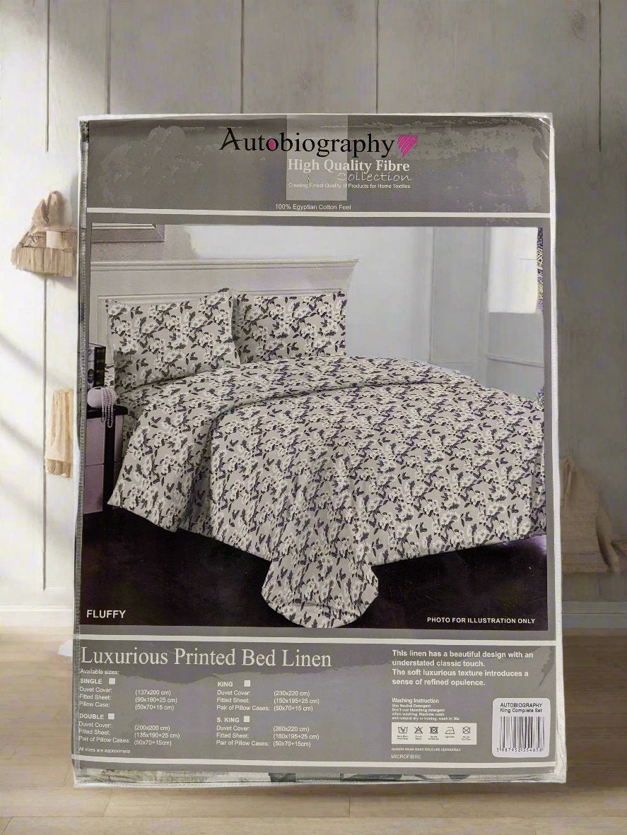 Grey & White Floral Luxury Microfibre King Complete Duvet Cover Set