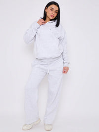 Light Grey Front & Back Cross Embroidered Hooded Fleece Loungewear Co-ord Set