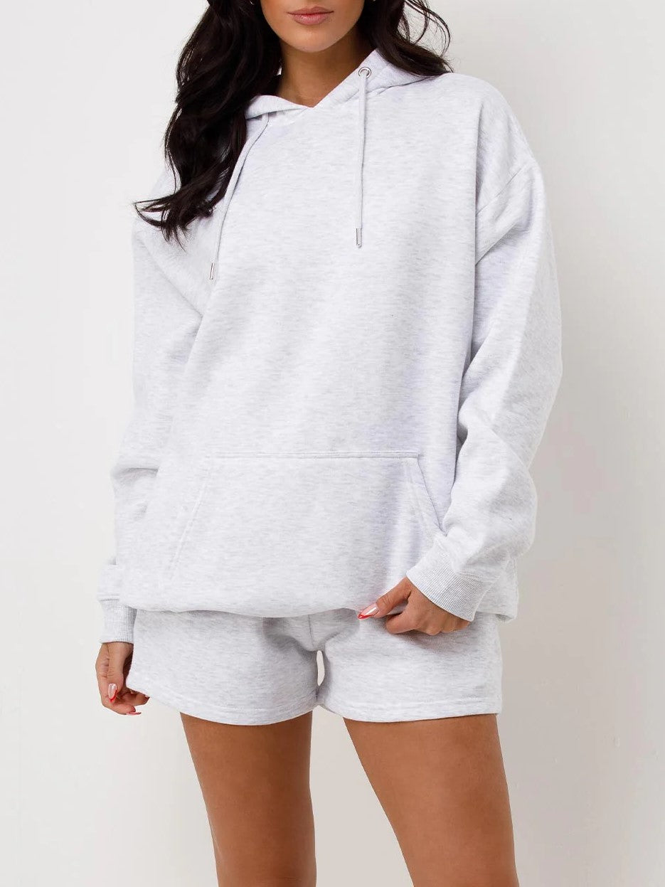 Light Grey Oversized Hoodie & Shorts Co-Ord Loungewear Set