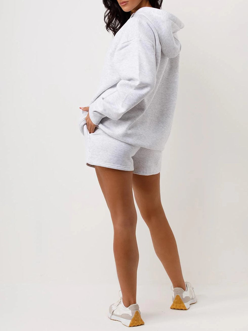 Light Grey Oversized Hoodie & Shorts Co-Ord Loungewear Set