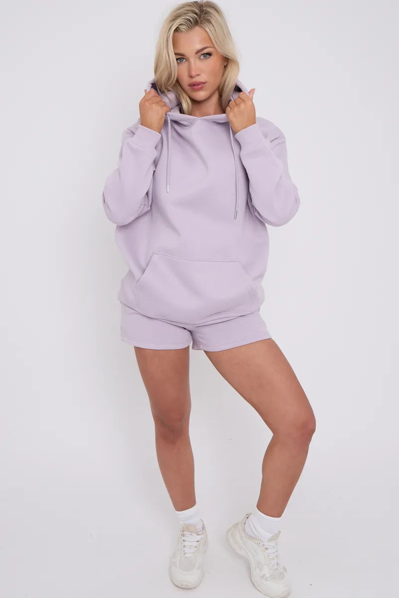 Lilac Oversized Hoodie & Shorts Co-Ord Loungewear Set