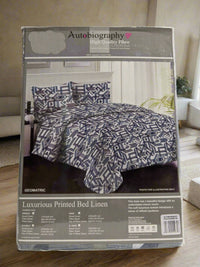 Navy & White Abstract Print Luxury Microfibre King Complete Duvet Cover Set