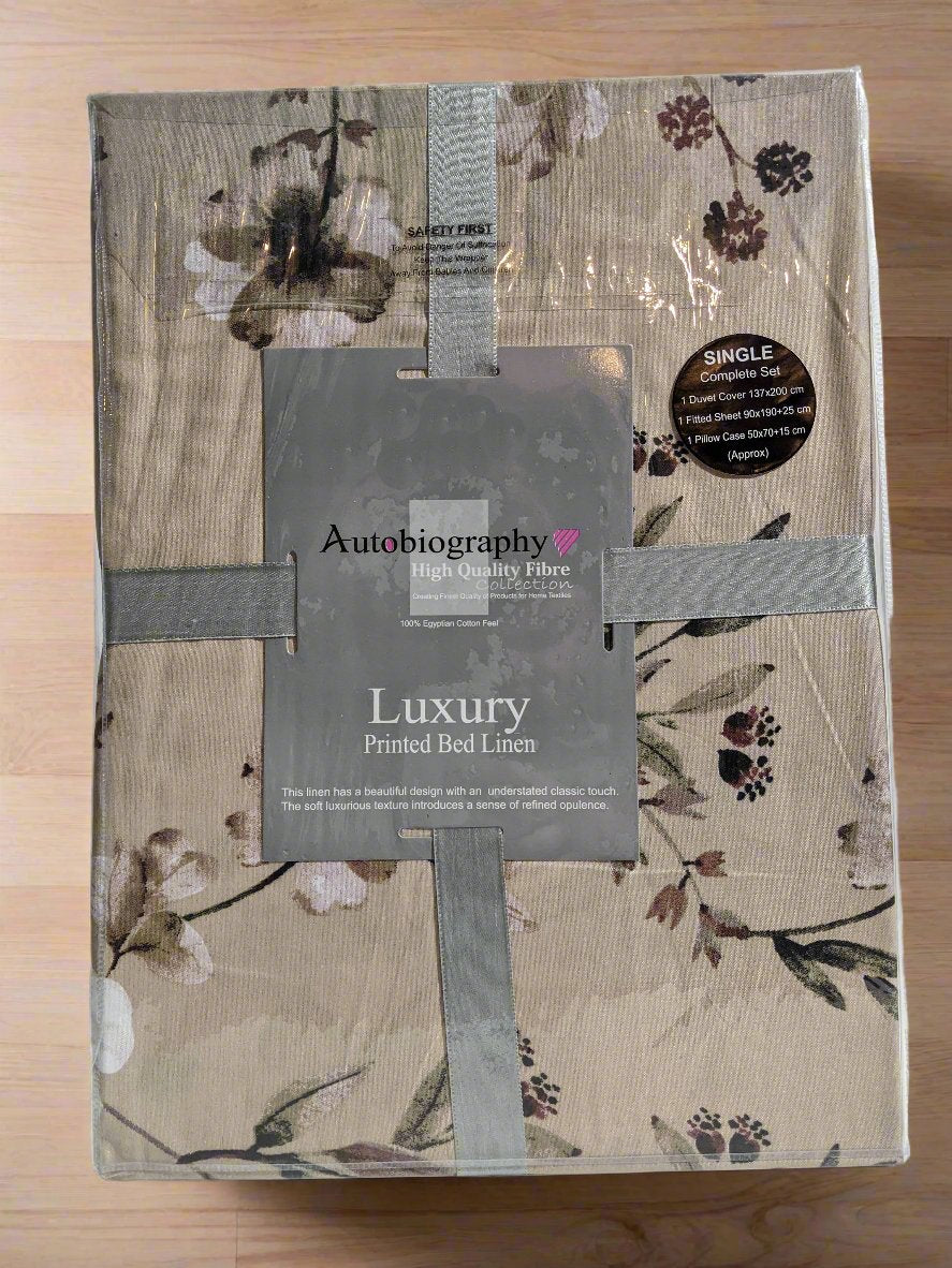 Peach Floral Pattern Luxury Microfibre Single Complete Duvet Cover Set