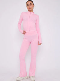 Pink Buttery Soft Ruched Contour Flare Trousers and Sports Jacket Co-Ord