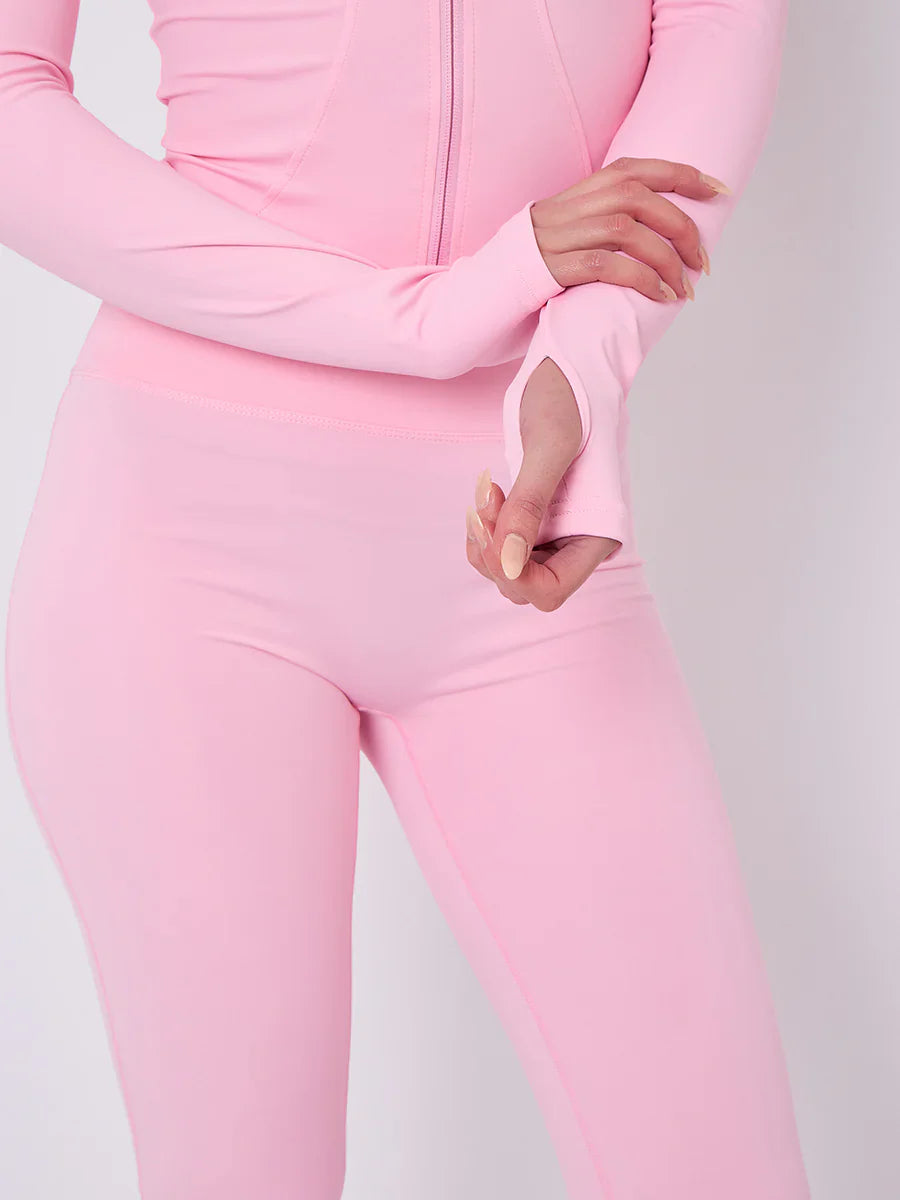 Pink Buttery Soft Ruched Contour Flare Trousers and Sports Jacket Co-Ord