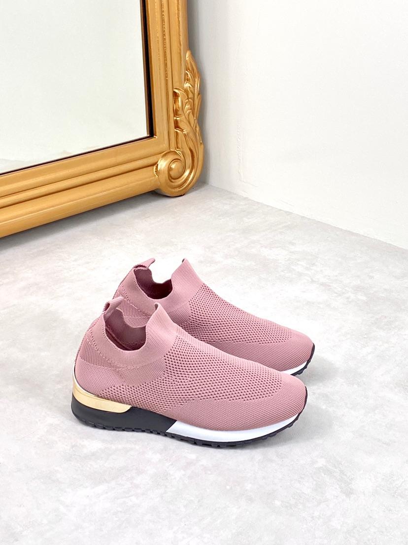 Pink Comfortable Knit Gold Bar Slip On Trainers