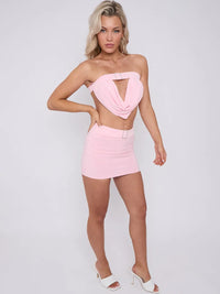 Pink Diamante Buckle Bandeau Crop Top & Mini Skirt Co-ord