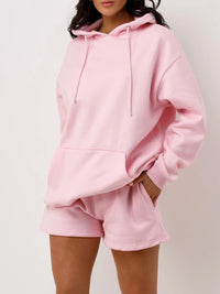 Pink Oversized Hoodie & Shorts Co-Ord Loungewear Set