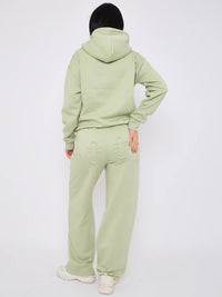 Sage Green Front & Back Cross Embroidered Hooded Fleece Loungewear Co-ord Set