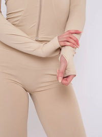 Stone Buttery Soft Ruched Contour Flare Trousers and Sports Jacket Co-Ord