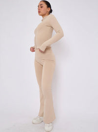 Stone Buttery Soft Ruched Contour Flare Trousers and Sports Jacket Co-Ord