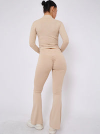 Stone Buttery Soft Ruched Contour Flare Trousers and Sports Jacket Co-Ord