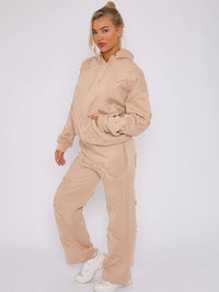 Stone Oversized Crucifix Embroidered Hooded Fleece Co-ord Loungewear Set