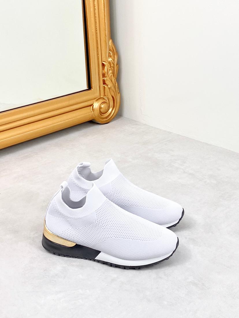 White Comfortable Knit Gold Bar Slip On Trainers