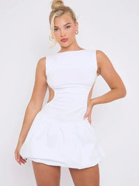 White Cut Out Detail Puffball Balloon Dress