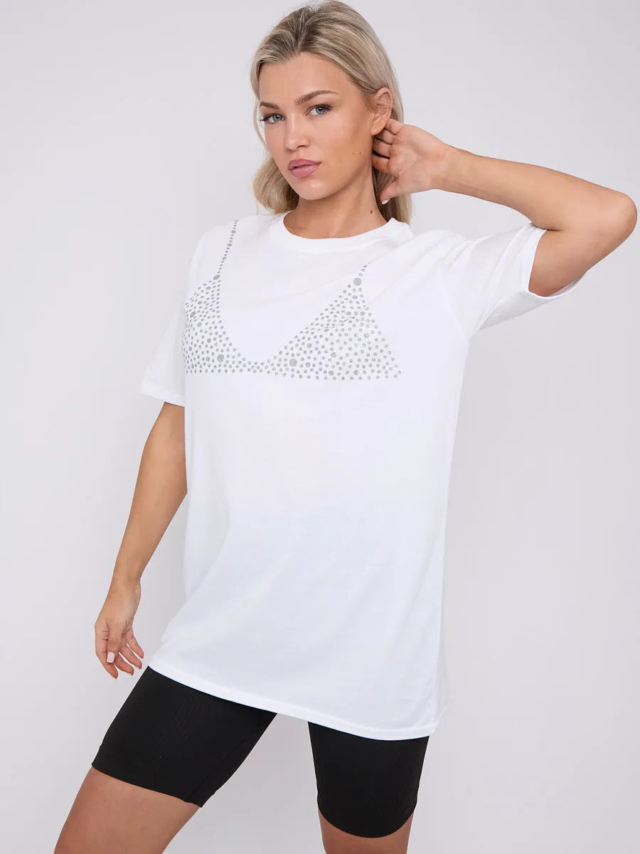 White Glitter Bralet Pattern T-Shirt