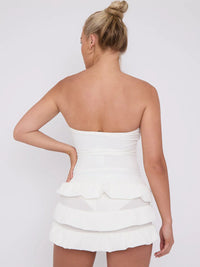 White Ruffle Skirt Skort & Cut Out Knot Front Bandeau Bodysuit Co-ord