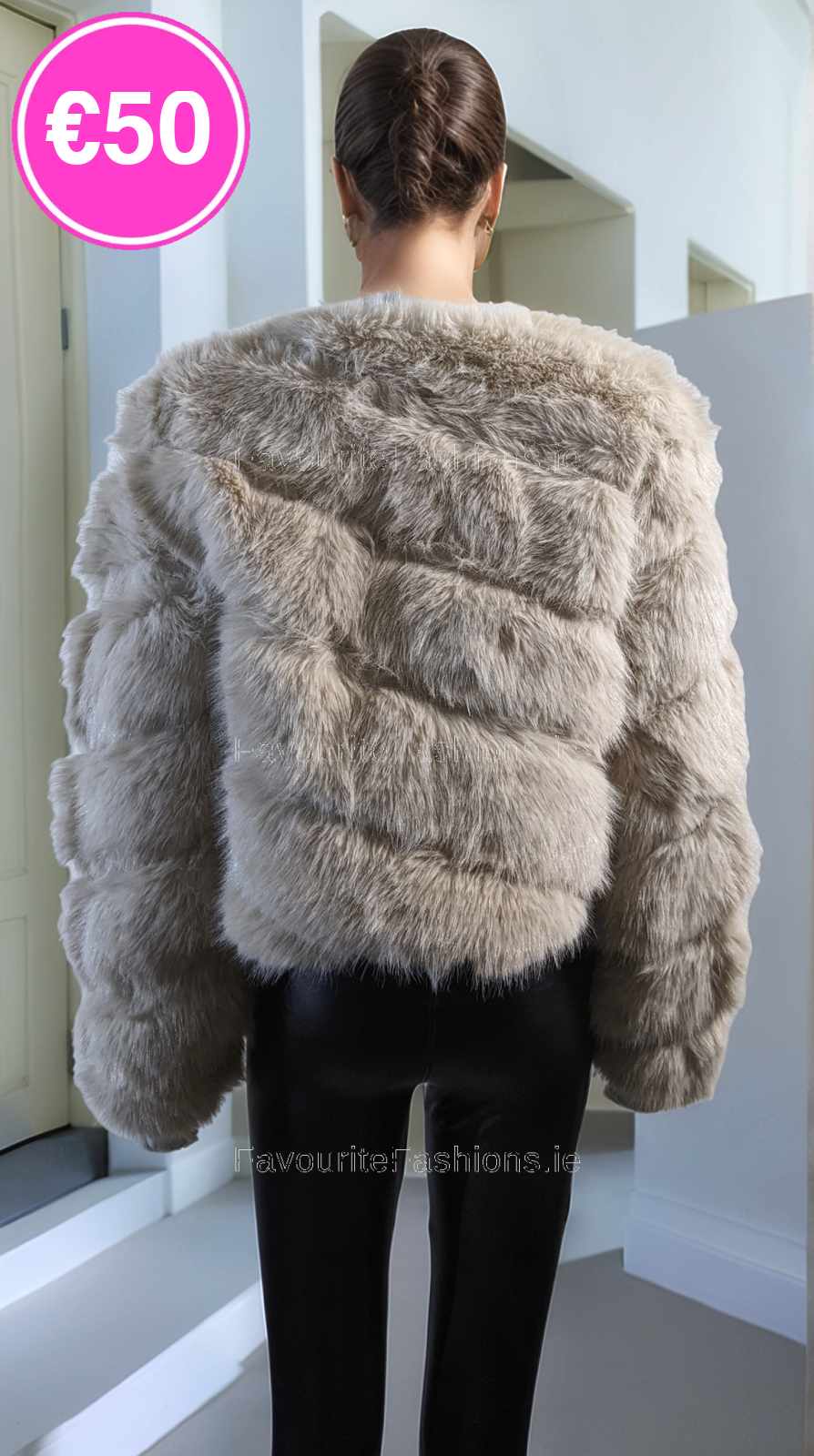 Beige Thick Faux Fur Paneled Layered Jacket