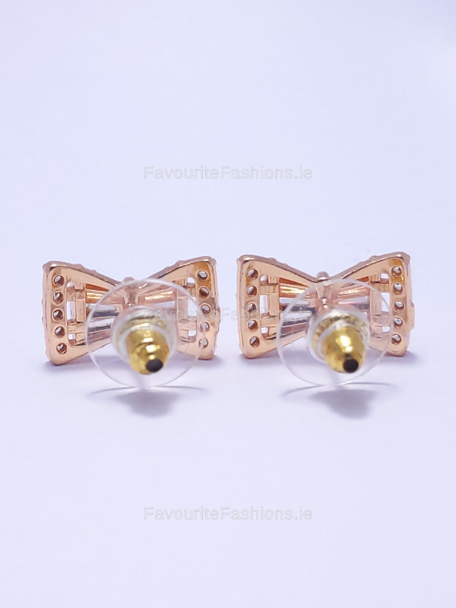 Gold Bow Detail Diamond Stud Earrings