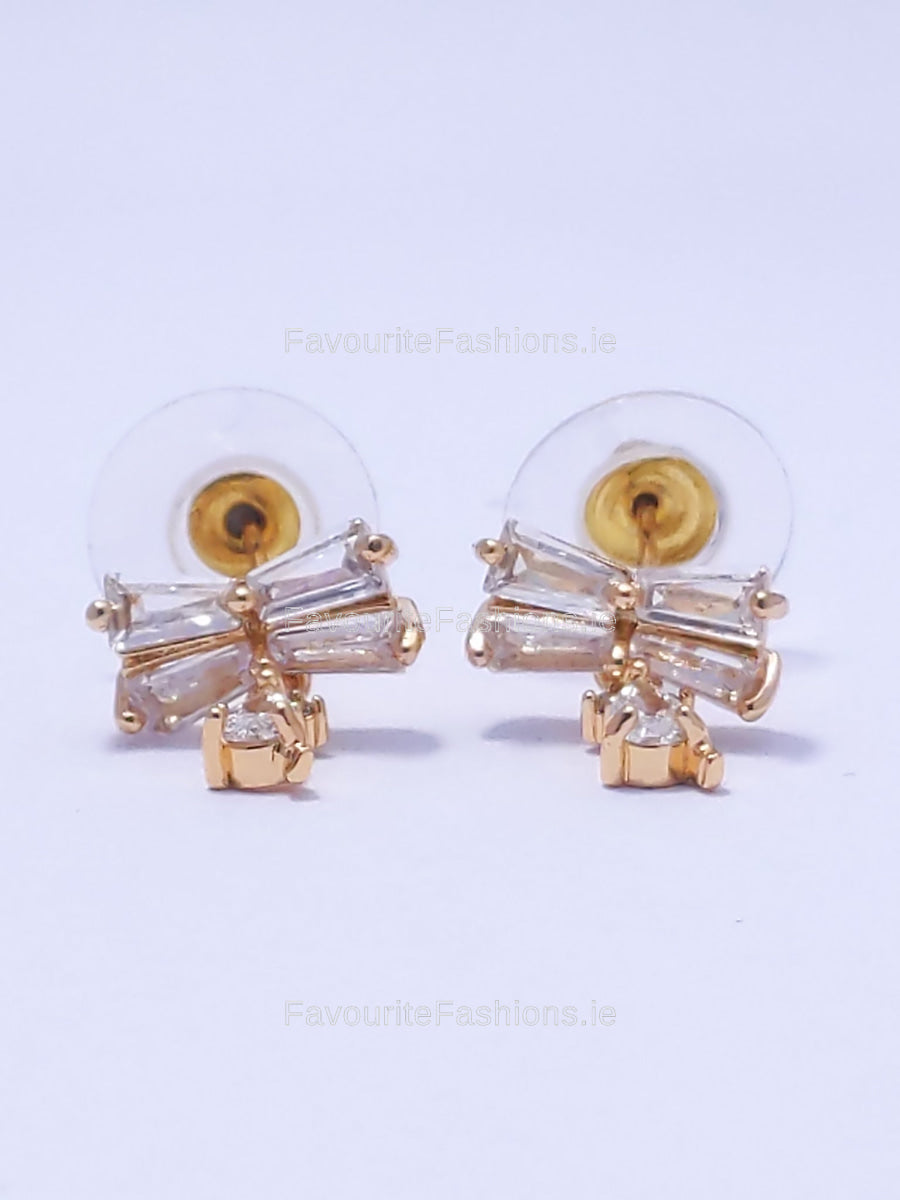 Gold Bow Detail Diamond Stud Earrings