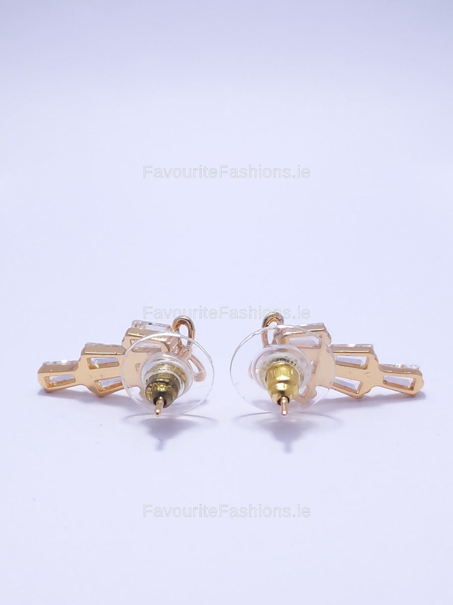 Gold Bow Diamond Tiered Drop Earrings