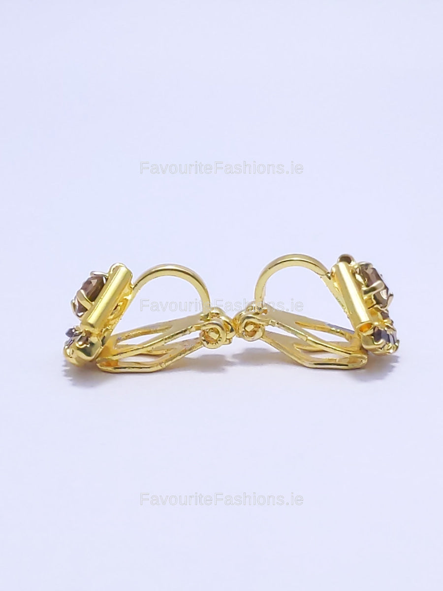 Gold Diamond Clip On Stud Earrings
