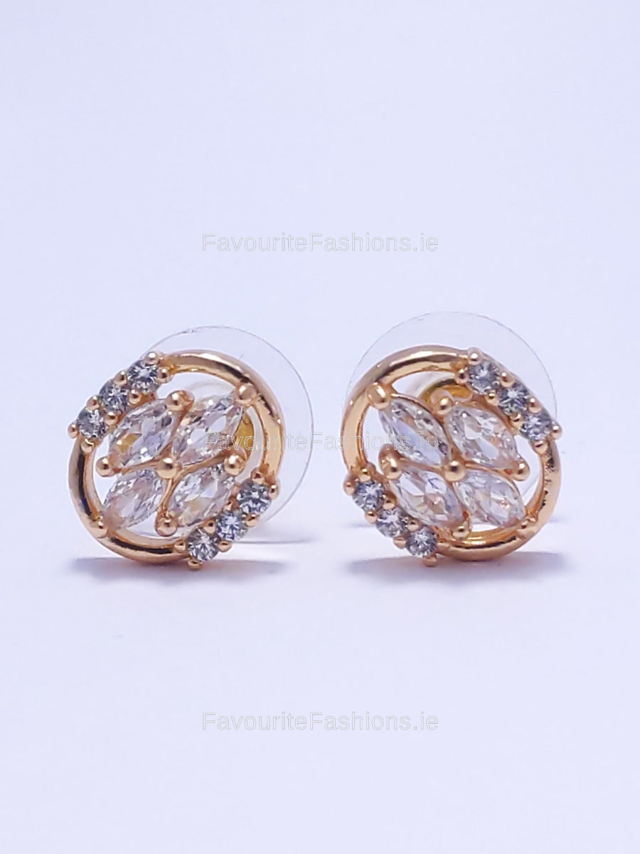 Gold Diamond Detail Stud Circle Earrings